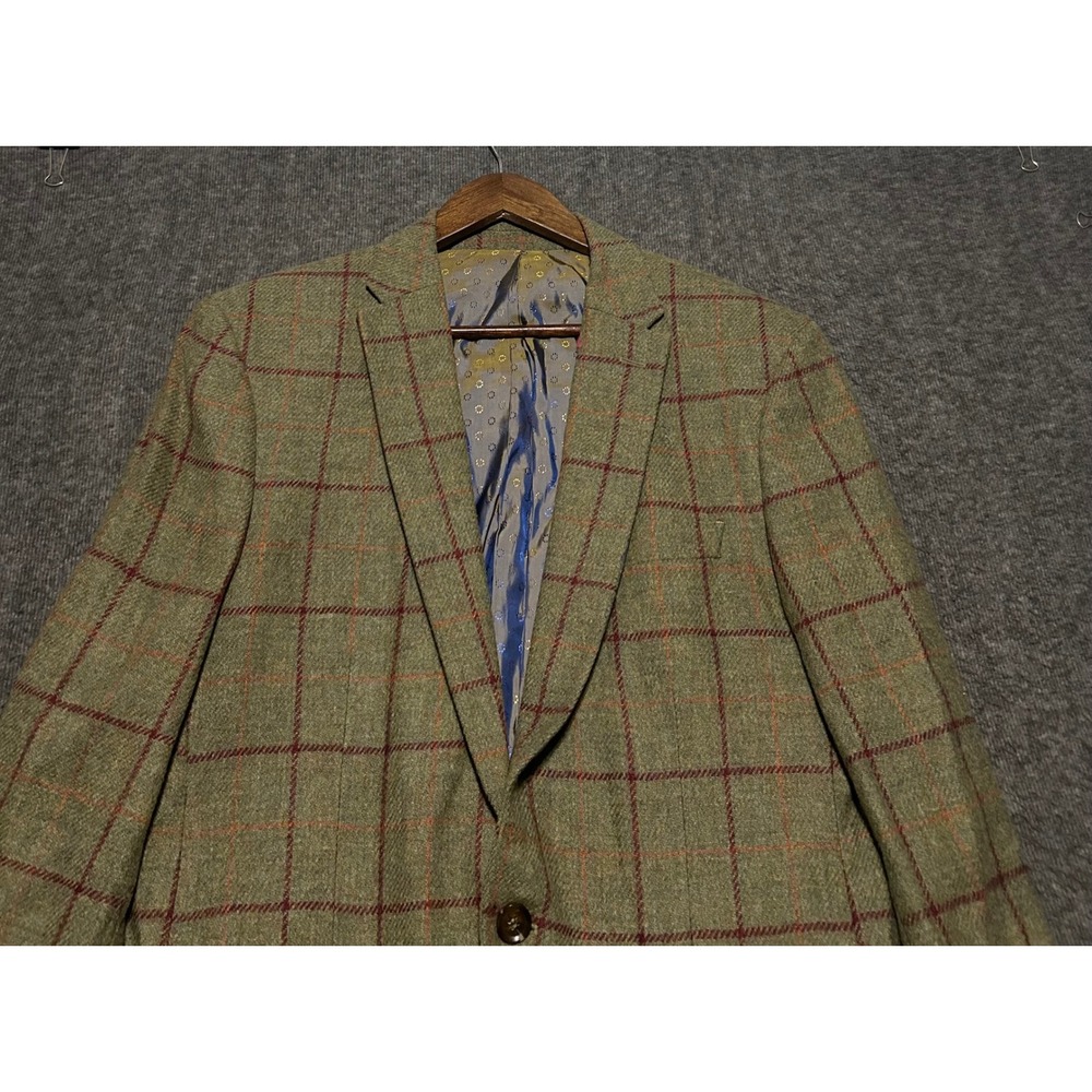 Samuel windsor british tweed blazer jacket mens windowpane green size 40 short